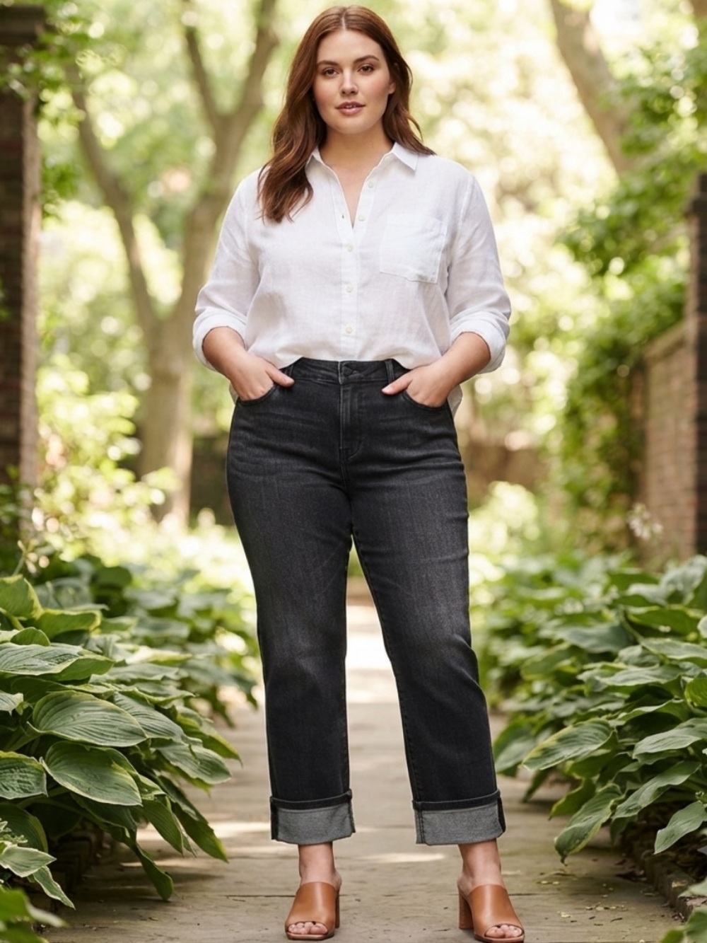 💕NEW! Risen Plus High-Rise Straight Leg Jeans in Washed Black